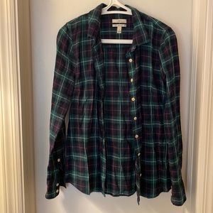 J Crew Tartan Plaid button down shirt, green/navy/red, size 2